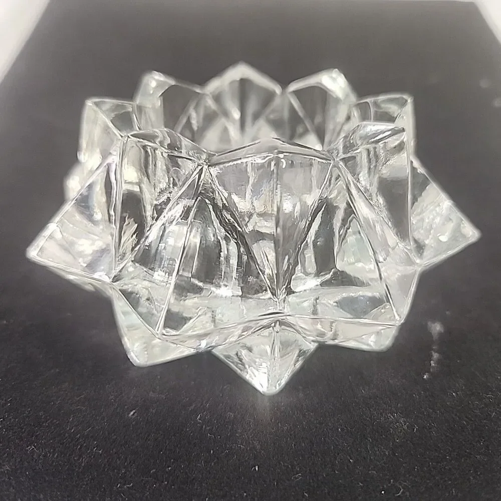 Candle Holder Diamond Star Pattern Clear Glass Votive OR Tea Light Vintage